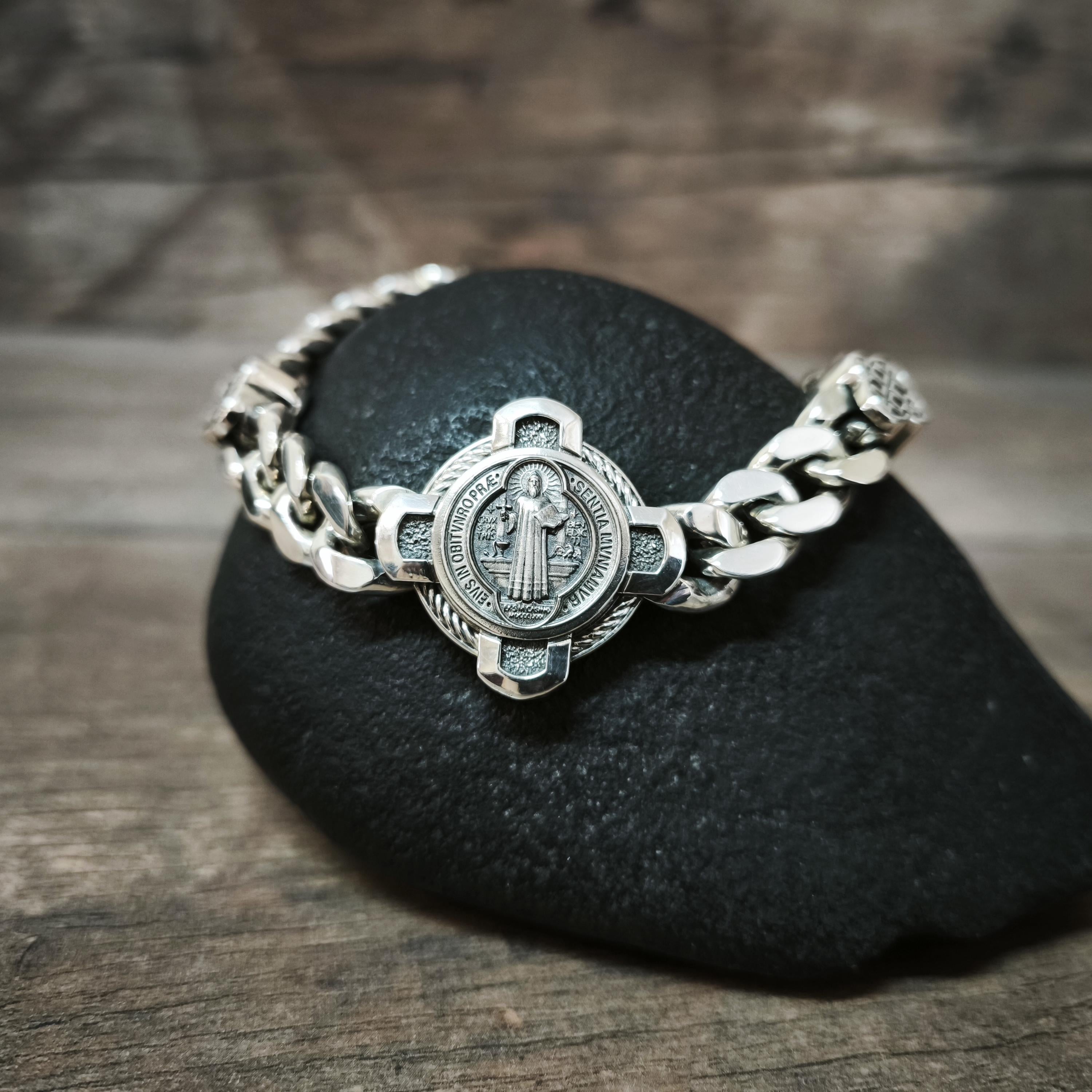 Handmade St. Benedict Silver Bracelet: Religious Exorcism Gift