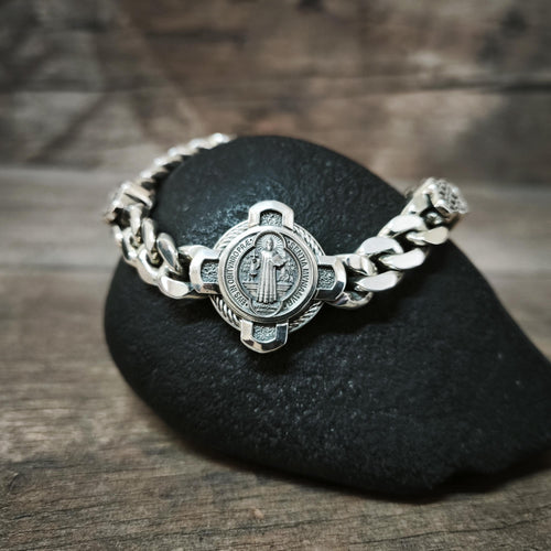 Handmade St. Benedict Silver Bracelet: Religious Exorcism Gift
