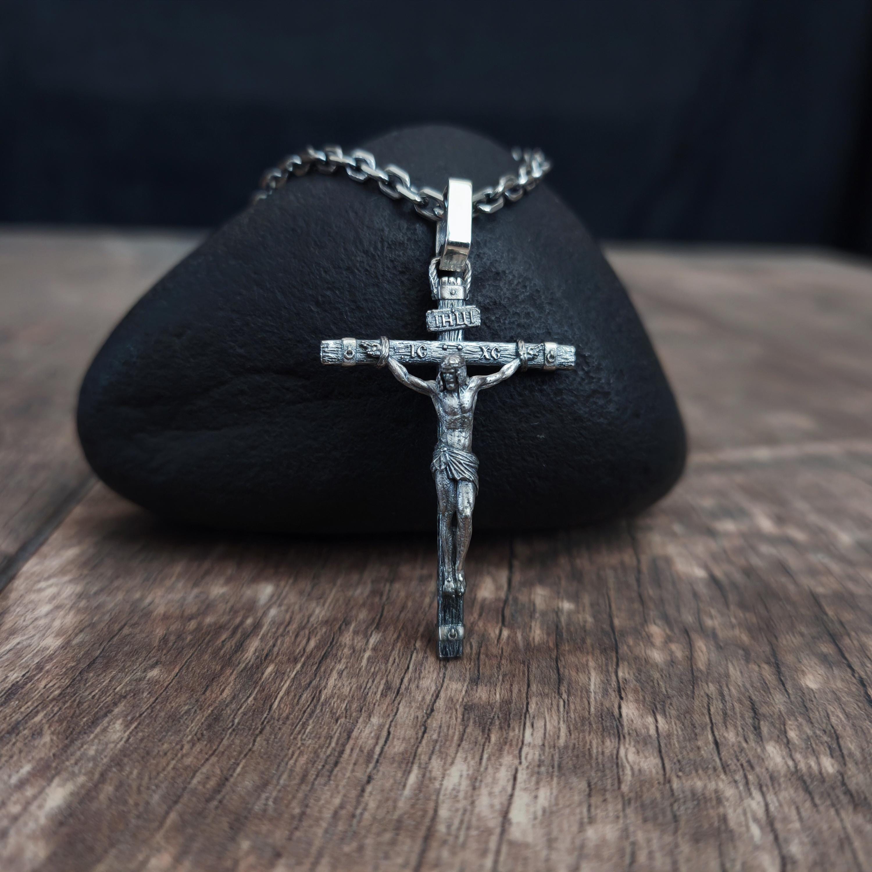 Sterling Silver Orthodox Crucifix Necklace: Christian Religious Pendant