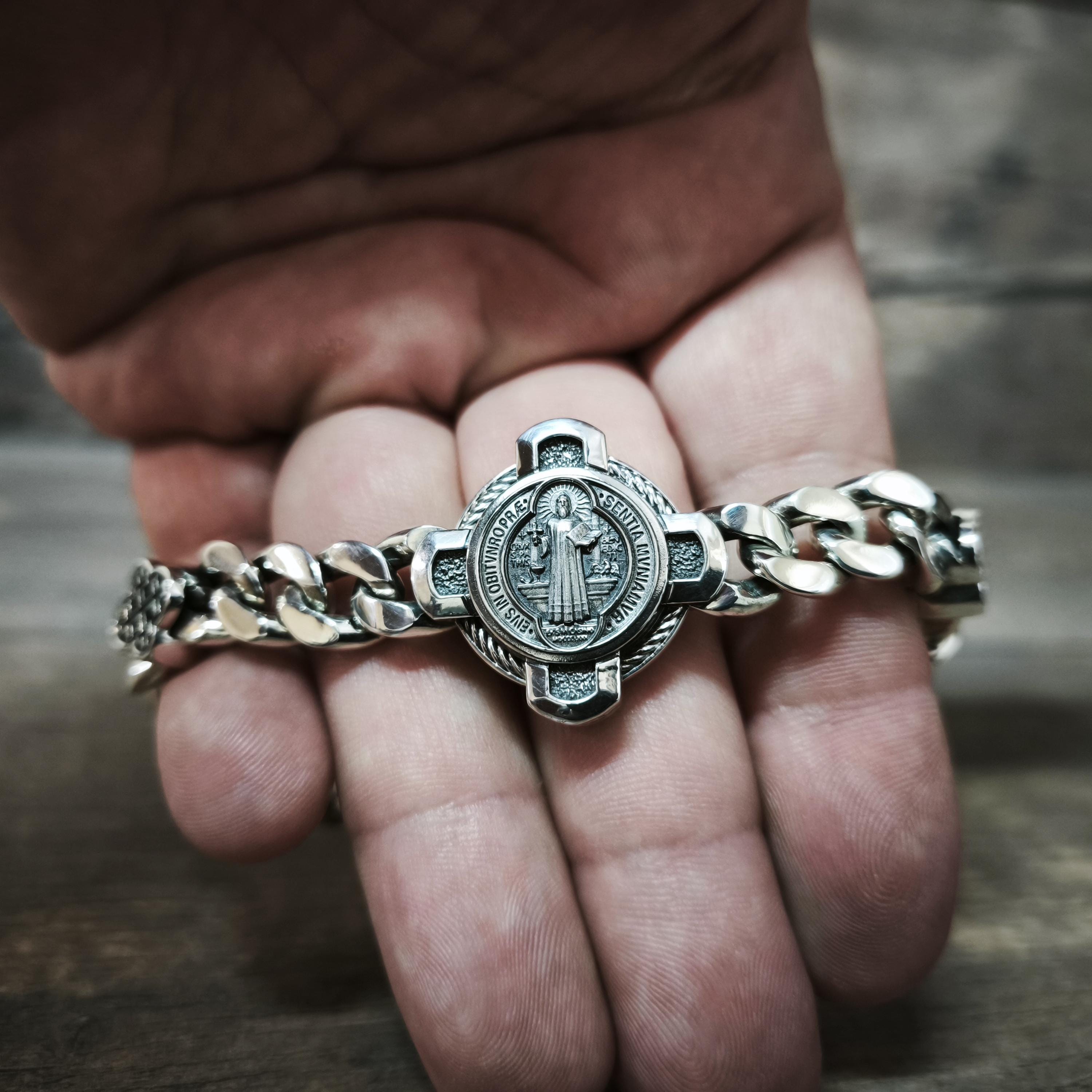 Handmade St. Benedict Silver Bracelet: Religious Exorcism Gift