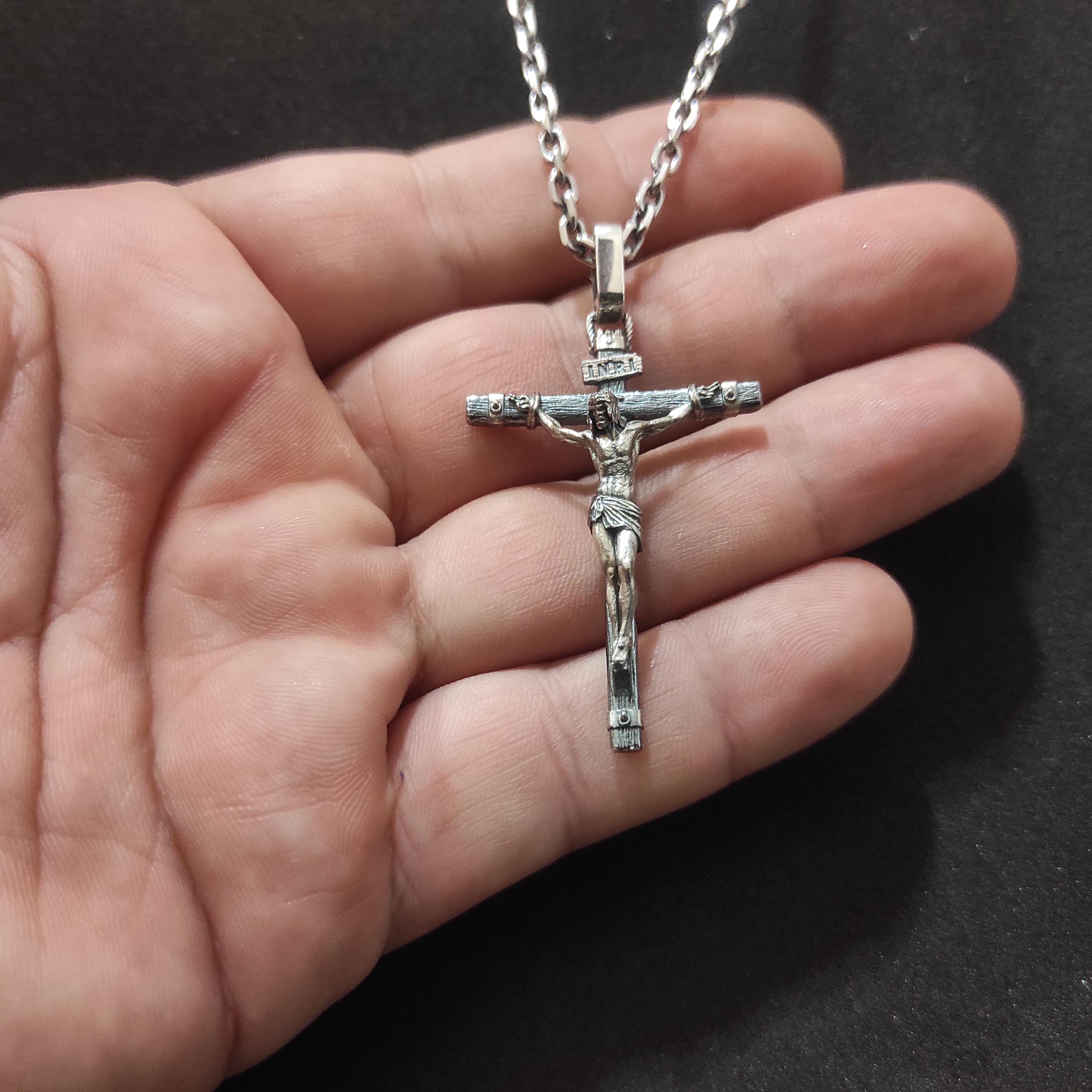 Handmade Silver Jesus Crucifix Necklace, Religious Gift