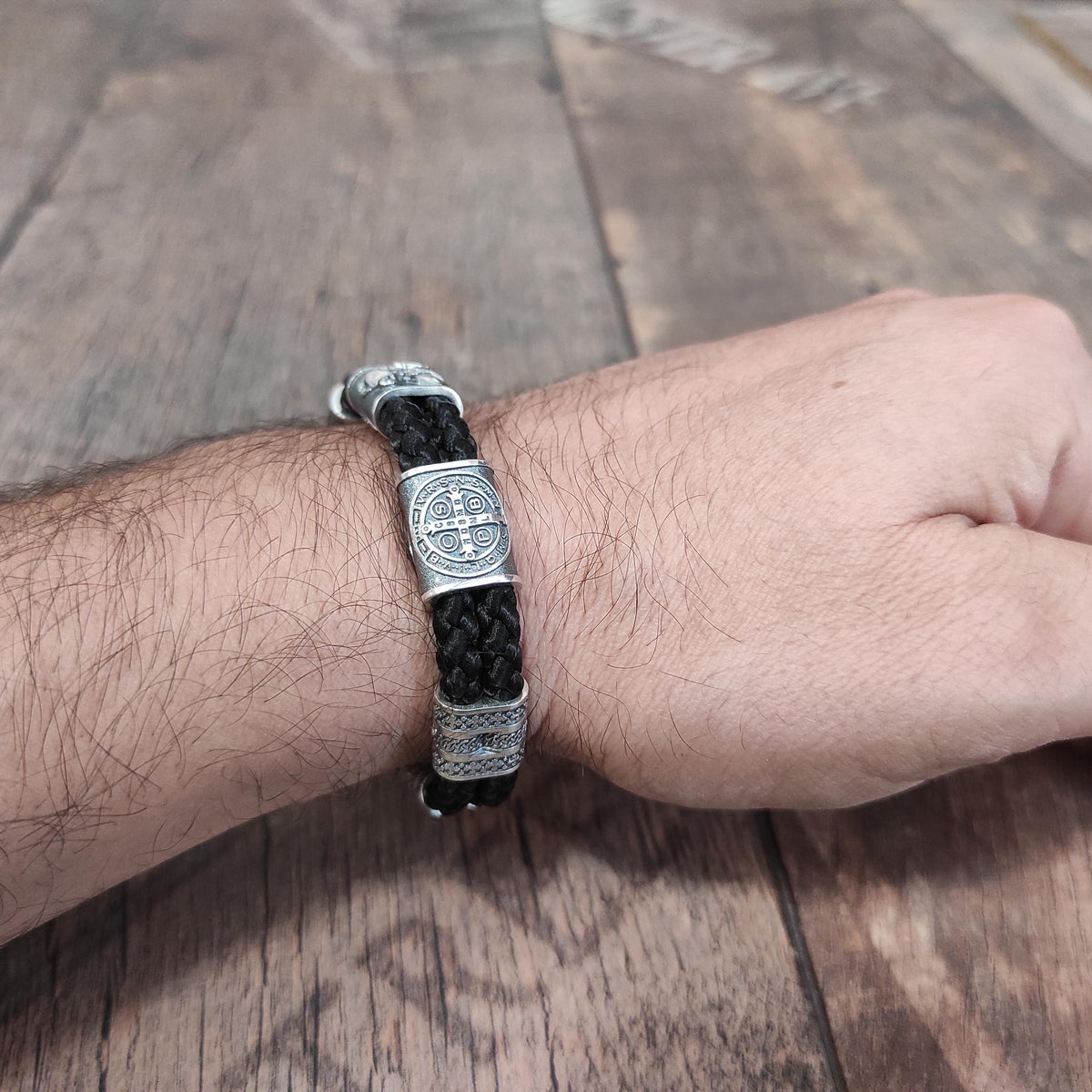 Handmade St. Benedict Silver Bracelet: Religious Exorcism Gift