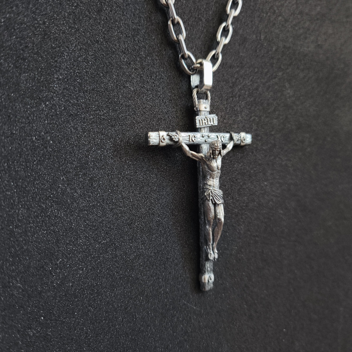 Sterling Silver Christian Crucifix Necklace, Orthodox Jesus Cross Pendant