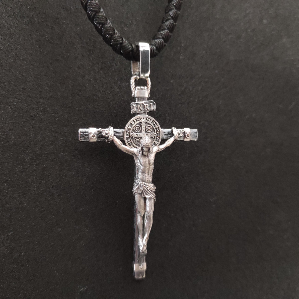 Personalized Saint Benedict Silver Crucifix Necklace: Religious Gift