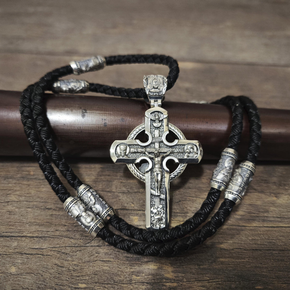 Sterling Silver Orthodox Crucifix Jesus Cross Necklace Archangel Saint Michael : Religious Pendant
