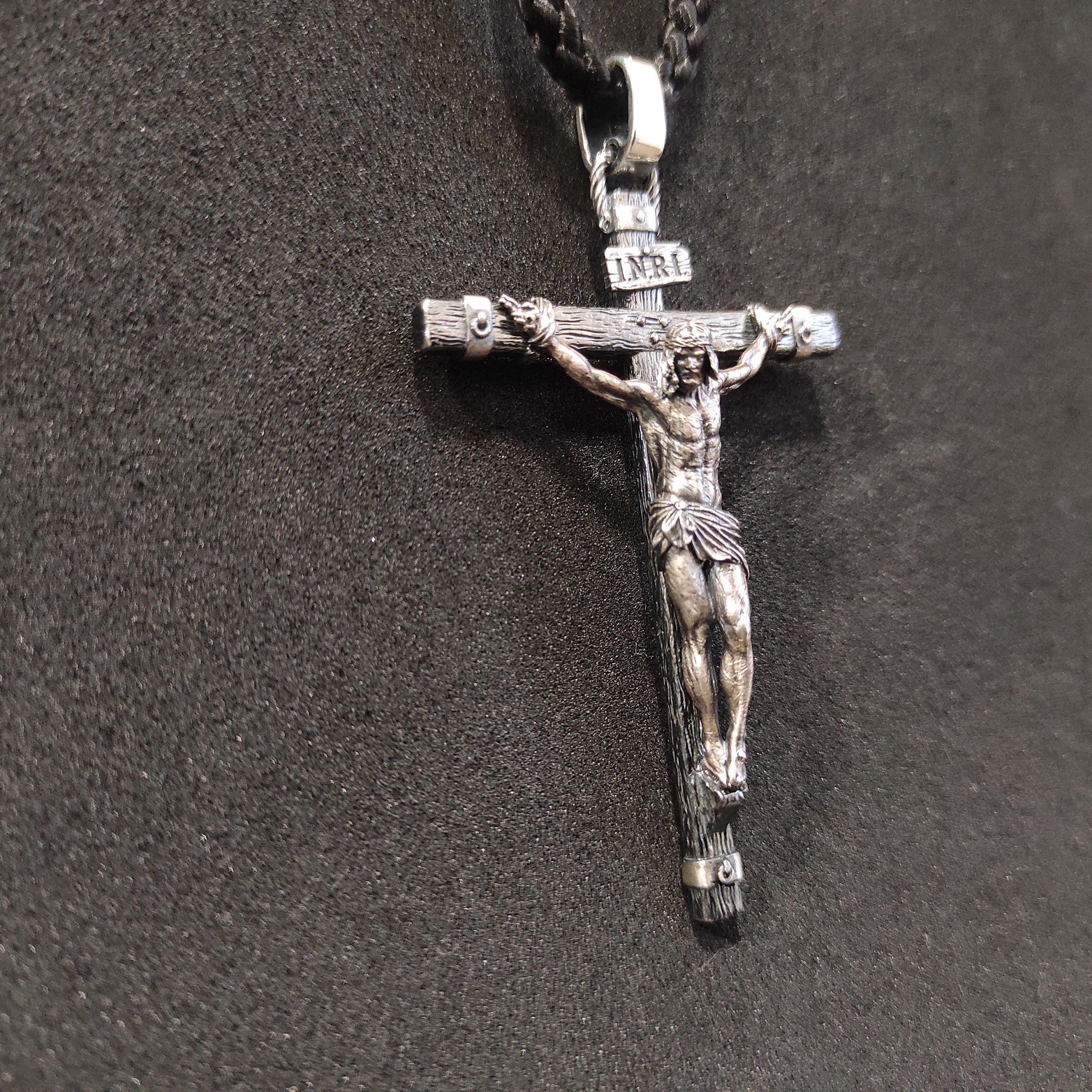 Personalized Silver Jesus Cross Pendant Necklace: Handmade Religious Gift