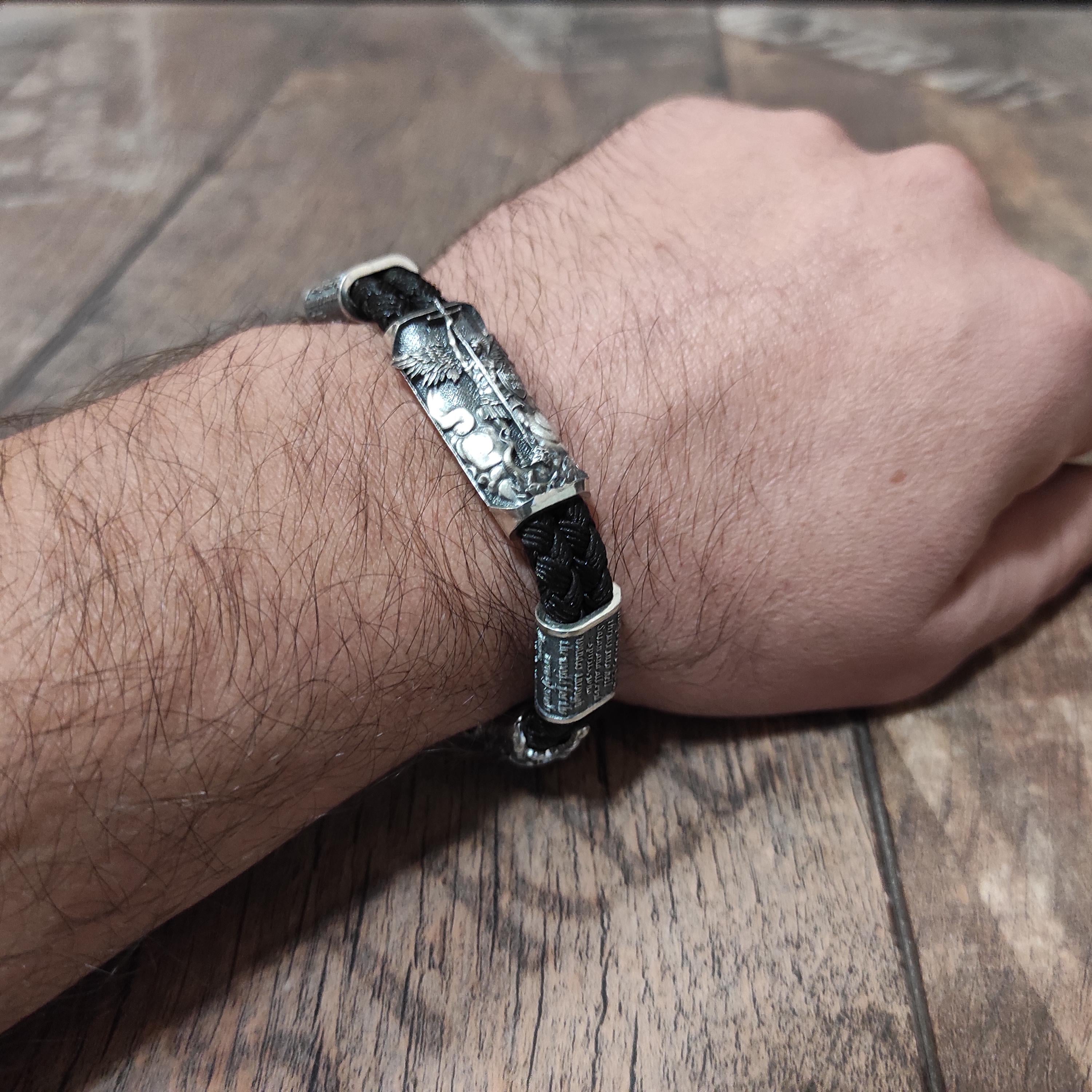 Handmade Sterling Silver Saint Michael Bracelet: Archangel Shield Jewelry
