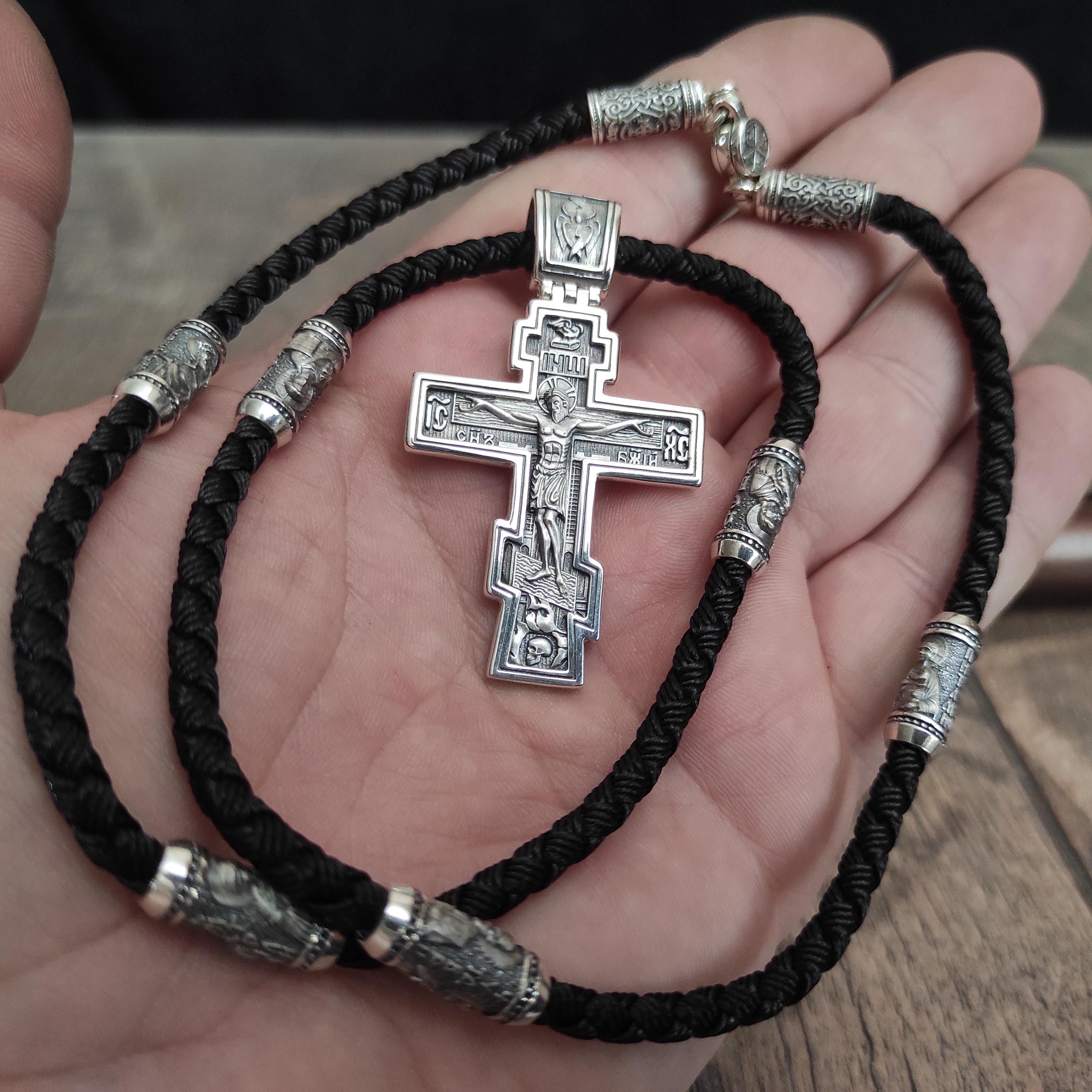 Sterling Silver Orthodox Crucifix Necklace: Religious Pendant
