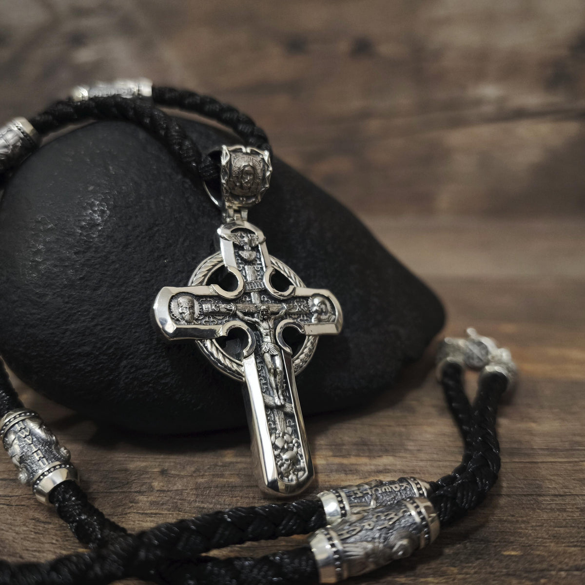 Sterling Silver Orthodox Crucifix Jesus Cross Necklace Archangel Saint Michael : Religious Pendant
