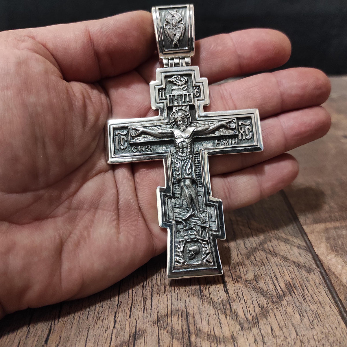 Sterling Silver Orthodox Crucifix Pendant - Religious Christian Jewelry
