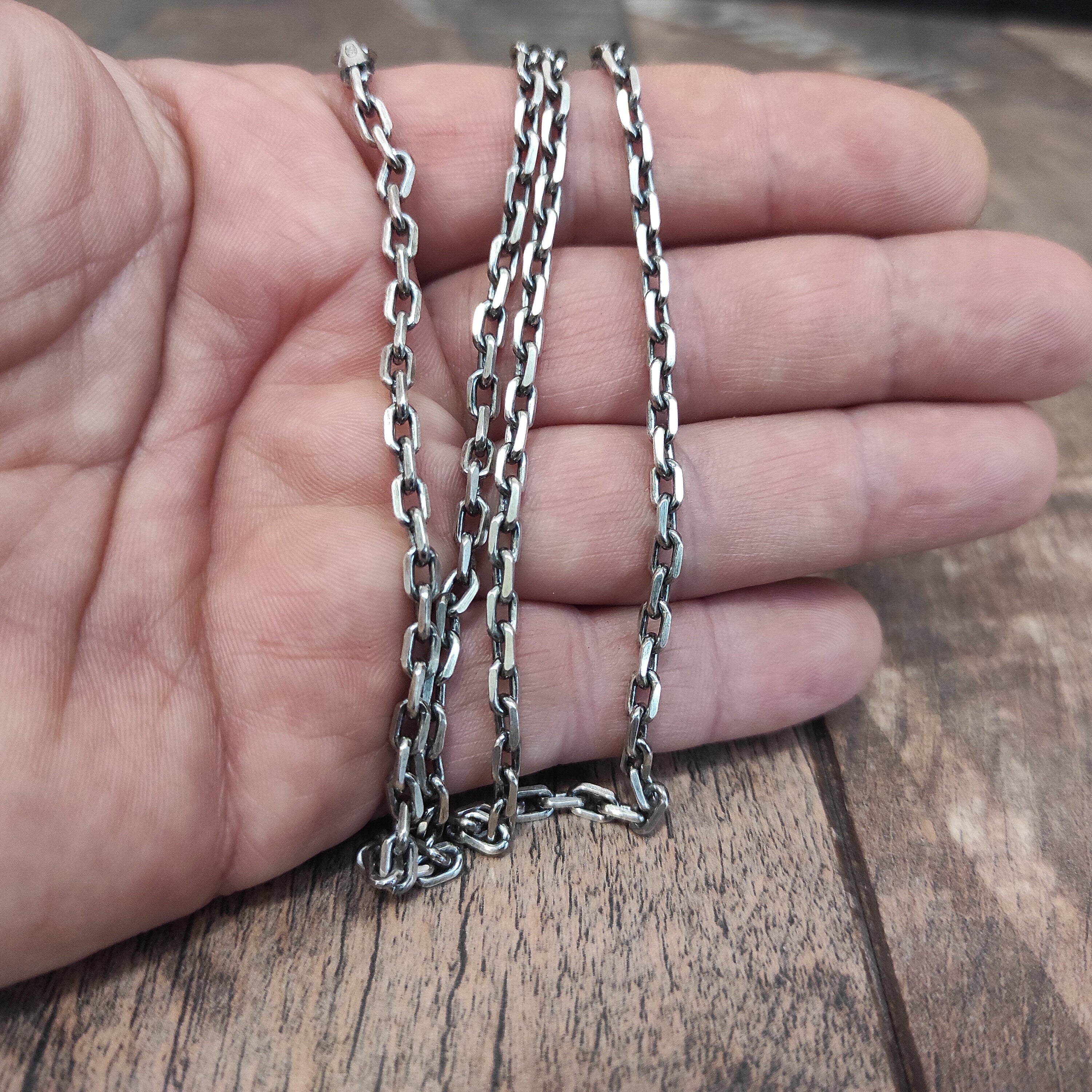 Necklace Anchor Chain Oxidized Sterling Silver 4mm size