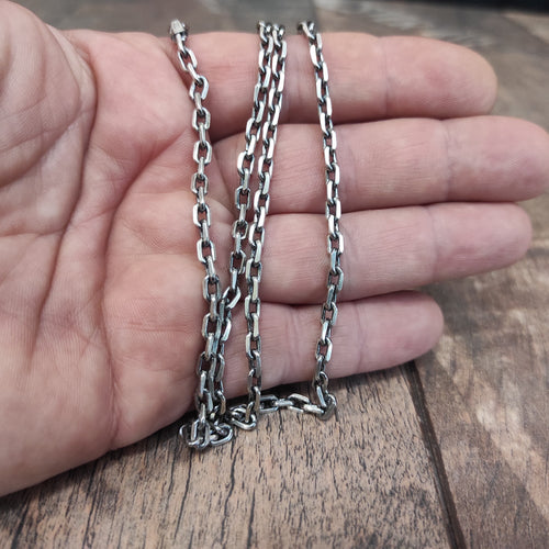 Necklace Anchor Chain Oxidized Sterling Silver 4mm size