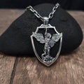 Personalized Sterling Silver Archangel Michael Shield Necklace - Ebony Wood Pendant
