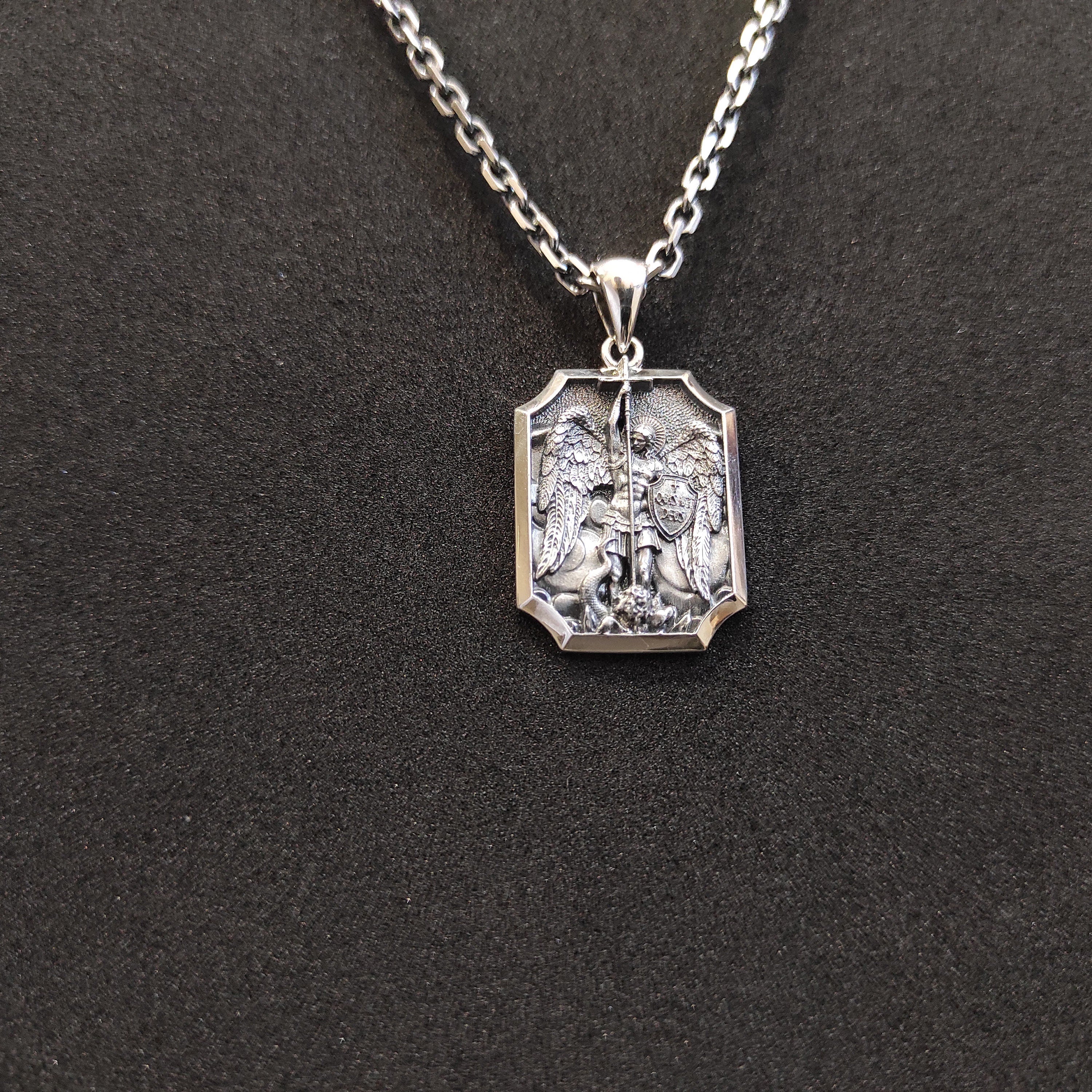 Personalized Sterling Silver Archangel Saint Michael Shield Necklace - Religious Gift