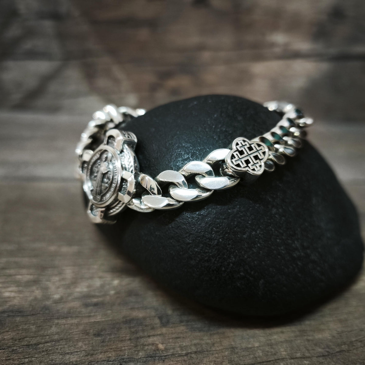 Handmade St. Benedict Silver Bracelet: Religious Exorcism Gift