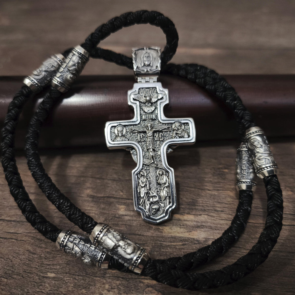 Sterling Silver Orthodox Crucifix Jesus Cross Necklace Archangel Saint Michael : Religious Pendant