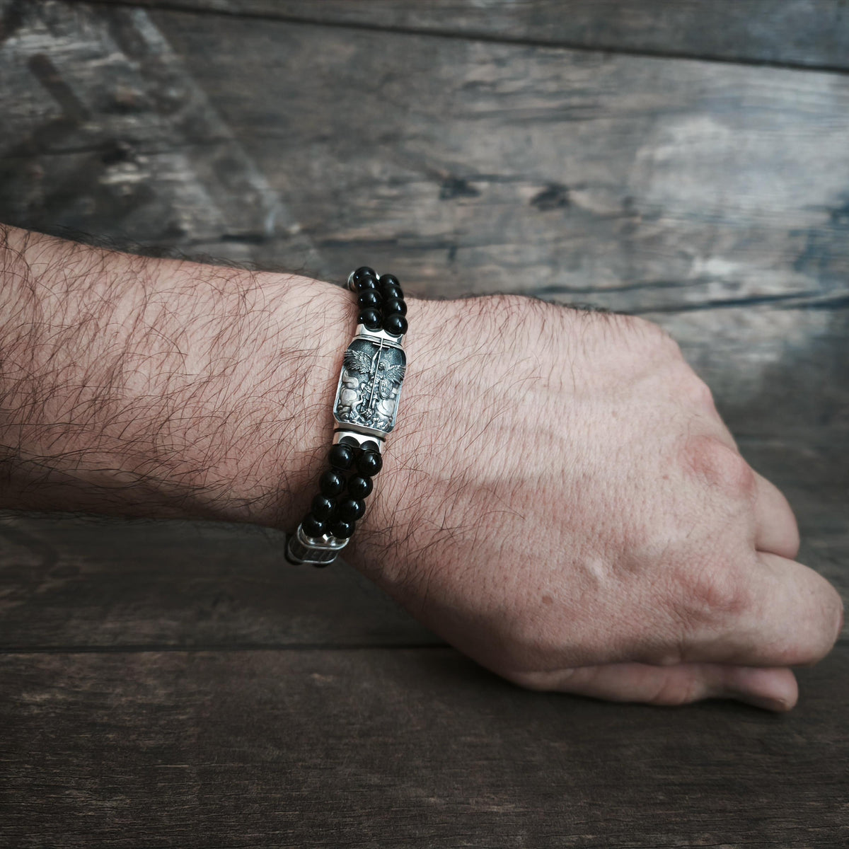 Handmade Sterling Silver Saint Michael Bracelet: Archangel Shield Jewelry