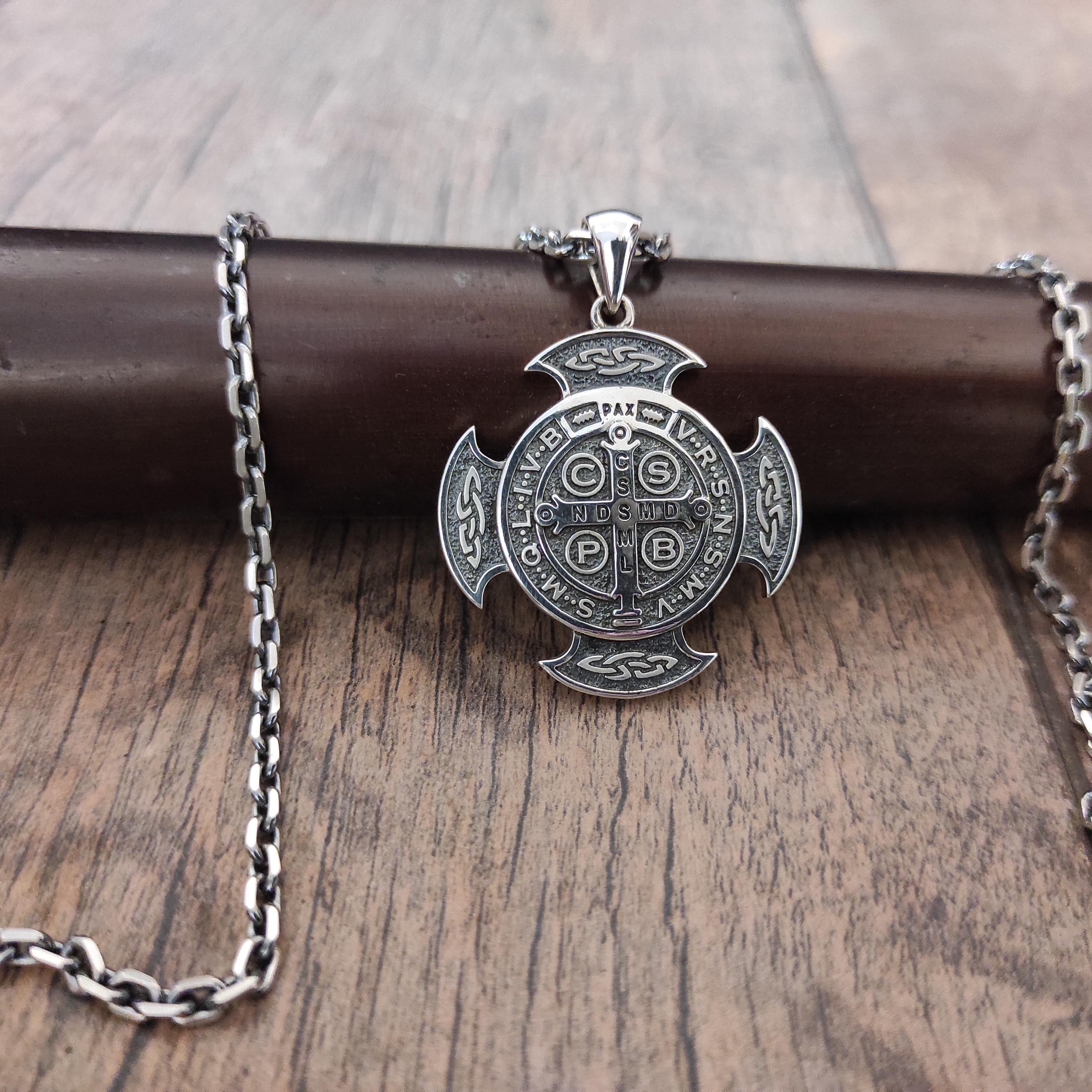 Personalized St. Benedict Sterling Silver Necklace: Handmade Christian Locket