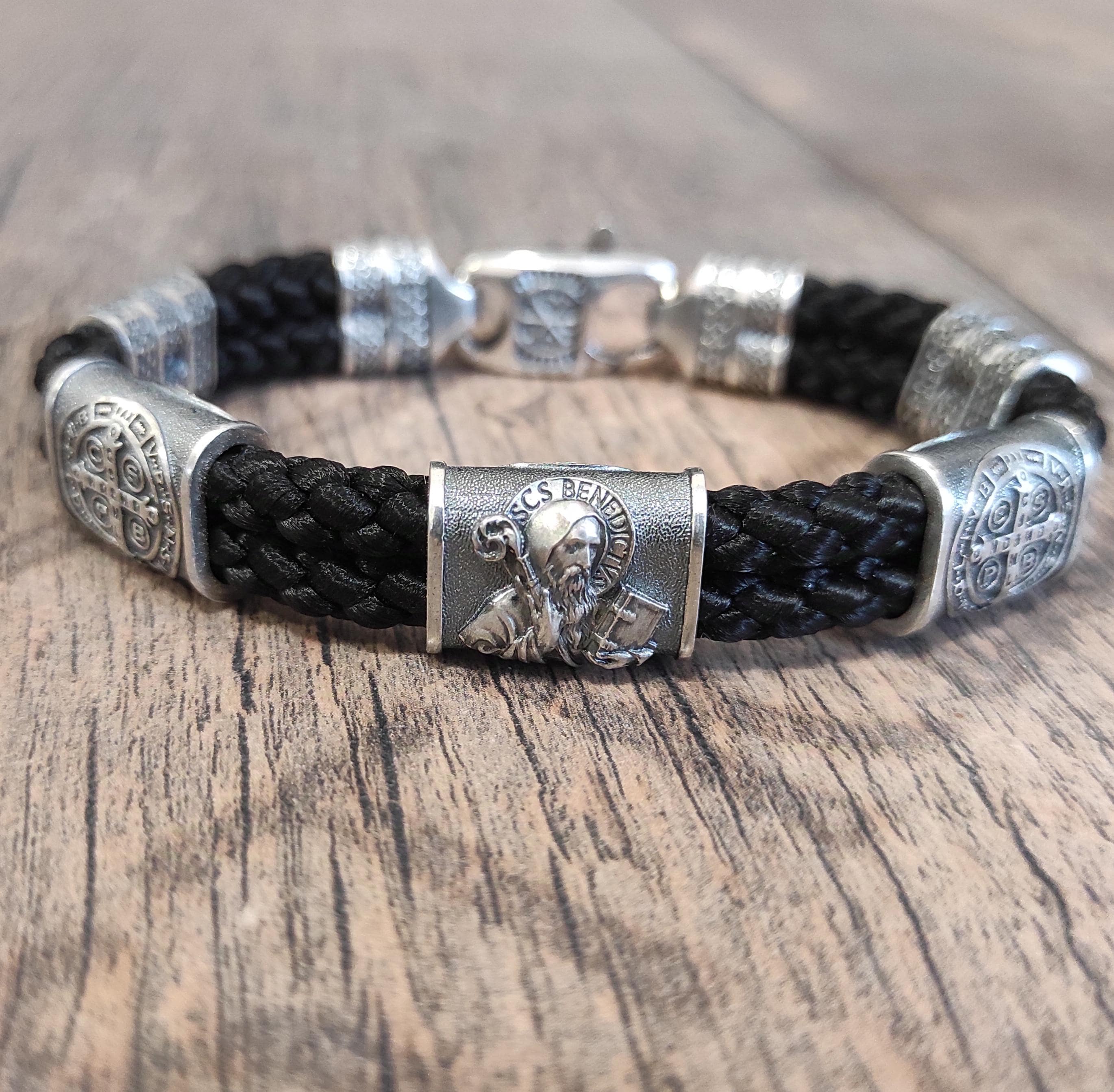 Handmade St. Benedict Silver Bracelet: Religious Exorcism Gift