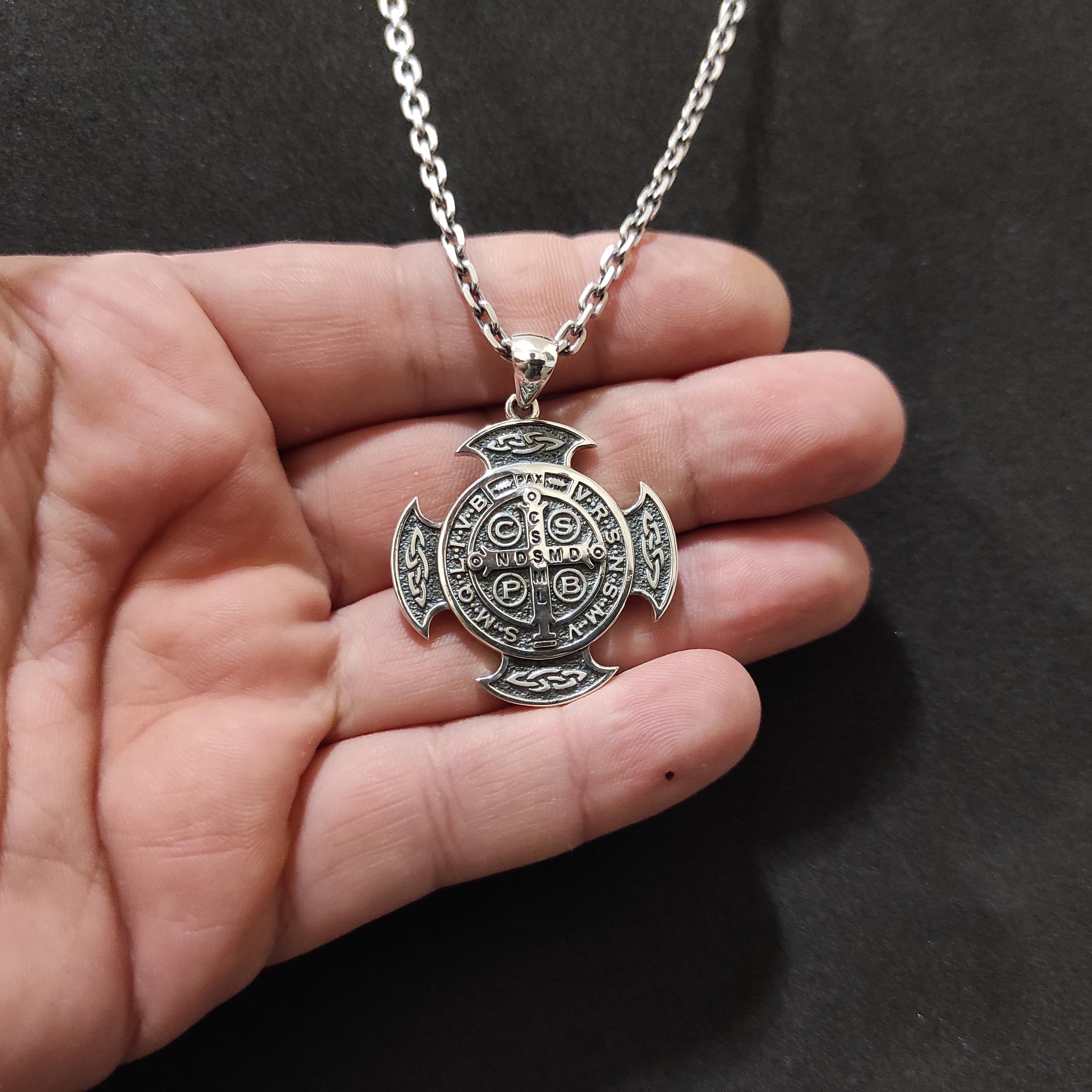 Personalized St. Benedict Sterling Silver Necklace: Handmade Christian Locket