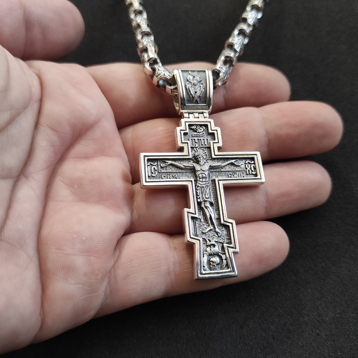 Sterling Silver Orthodox Crucifix Necklace - Religious Pendant