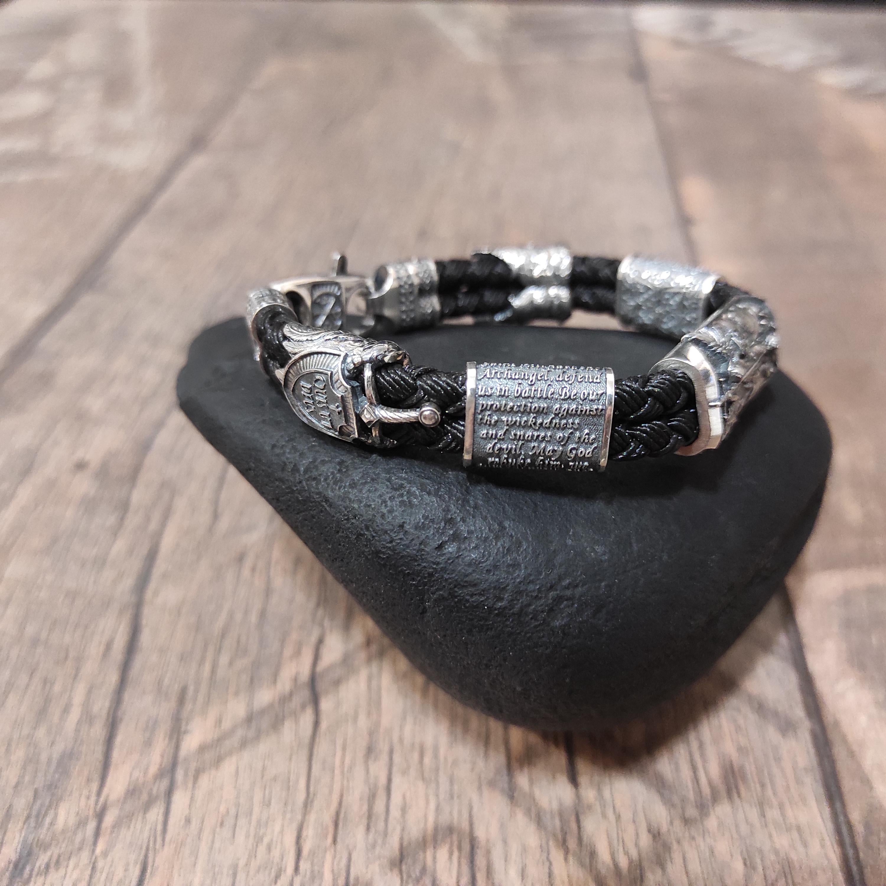 Handmade Sterling Silver Saint Michael Bracelet: Archangel Shield Jewelry