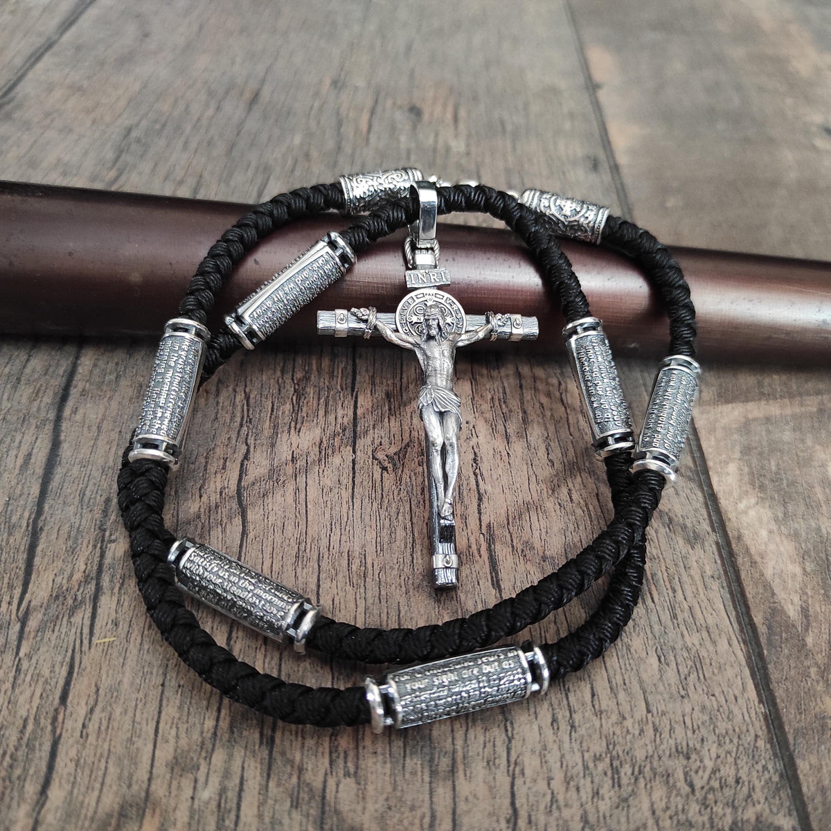 Personalized Saint Benedict Silver Crucifix Necklace: Religious Gift