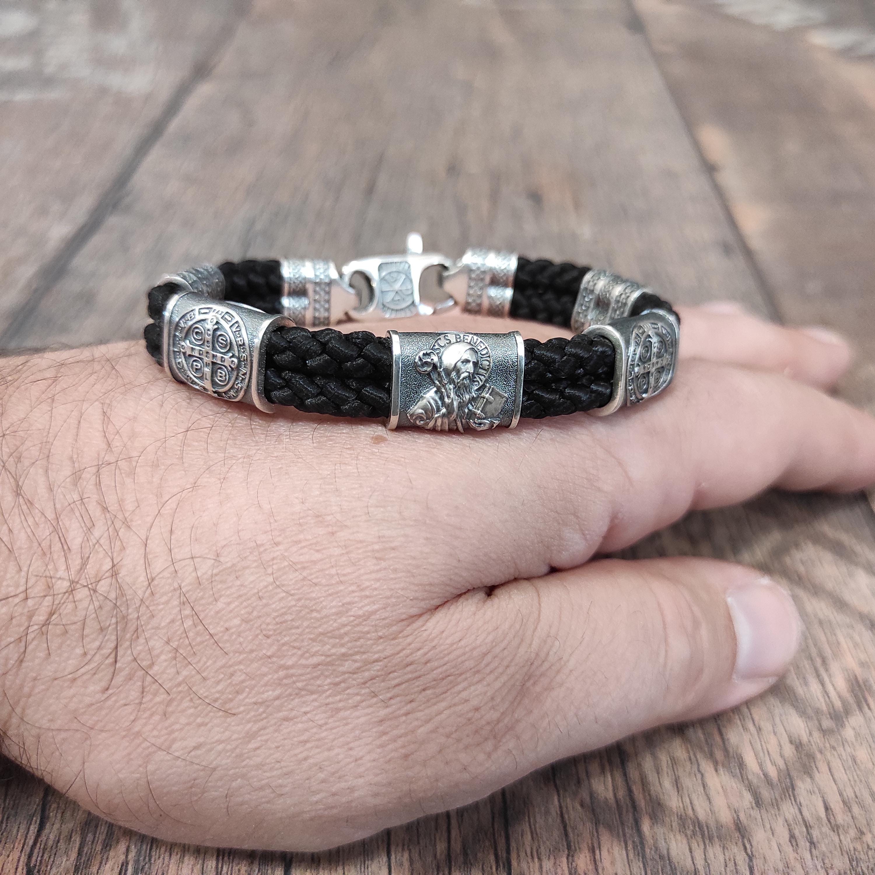 Handmade St. Benedict Silver Bracelet: Religious Exorcism Gift