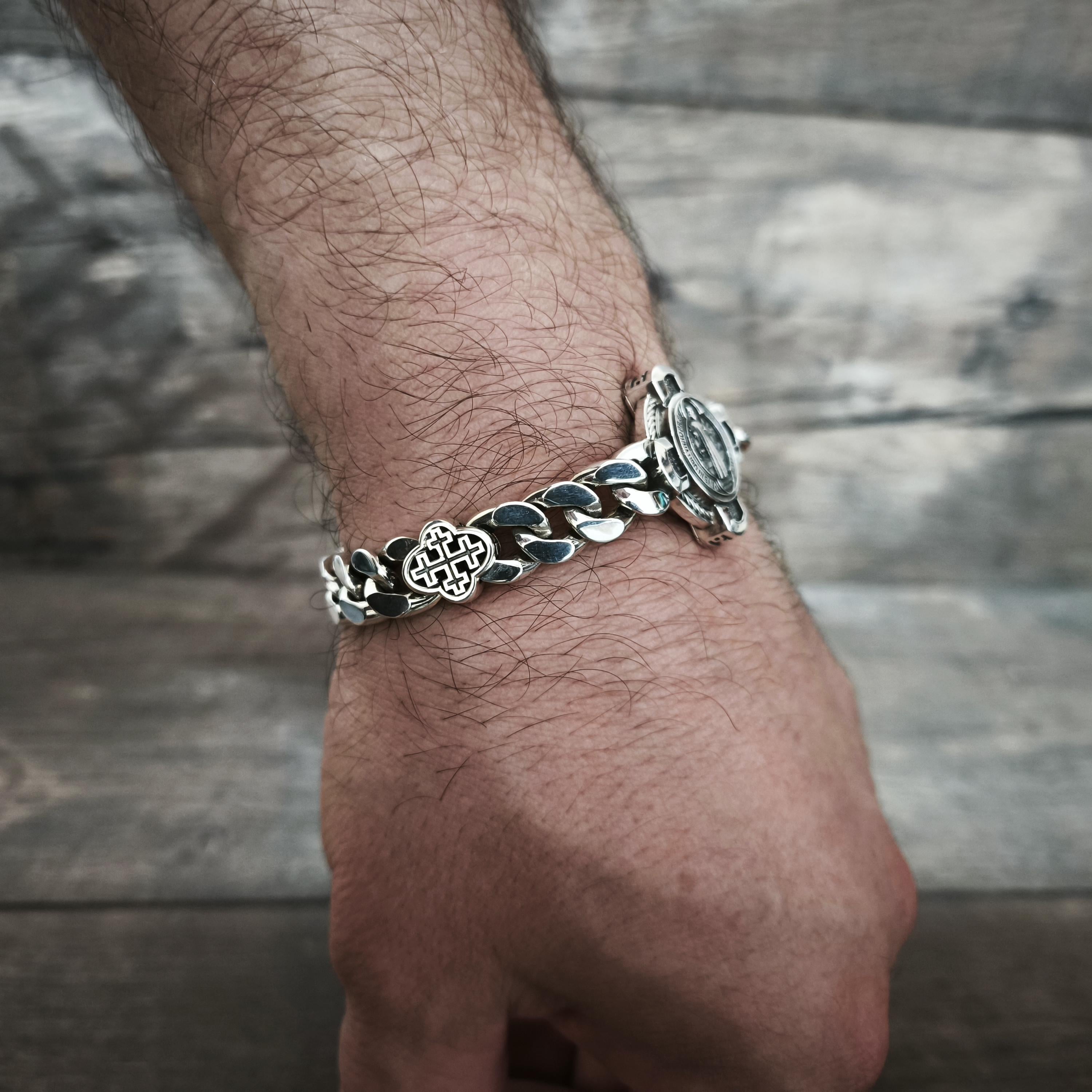 Handmade St. Benedict Silver Bracelet: Religious Exorcism Gift