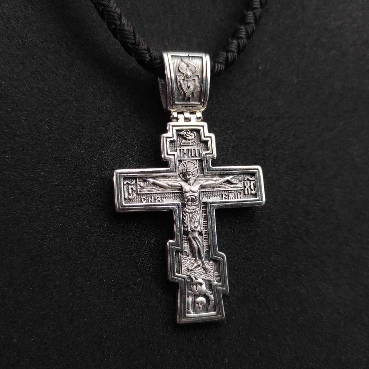 Sterling Silver Orthodox Crucifix Necklace: Psalm 90 Text
