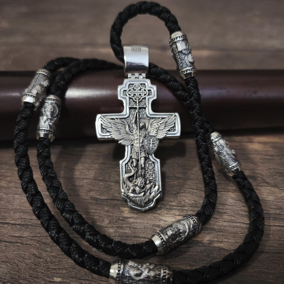 Personalized Jesus Cross Saint Benedict Crucifix Necklace Archangel Saint Michael : Sterling Silver
