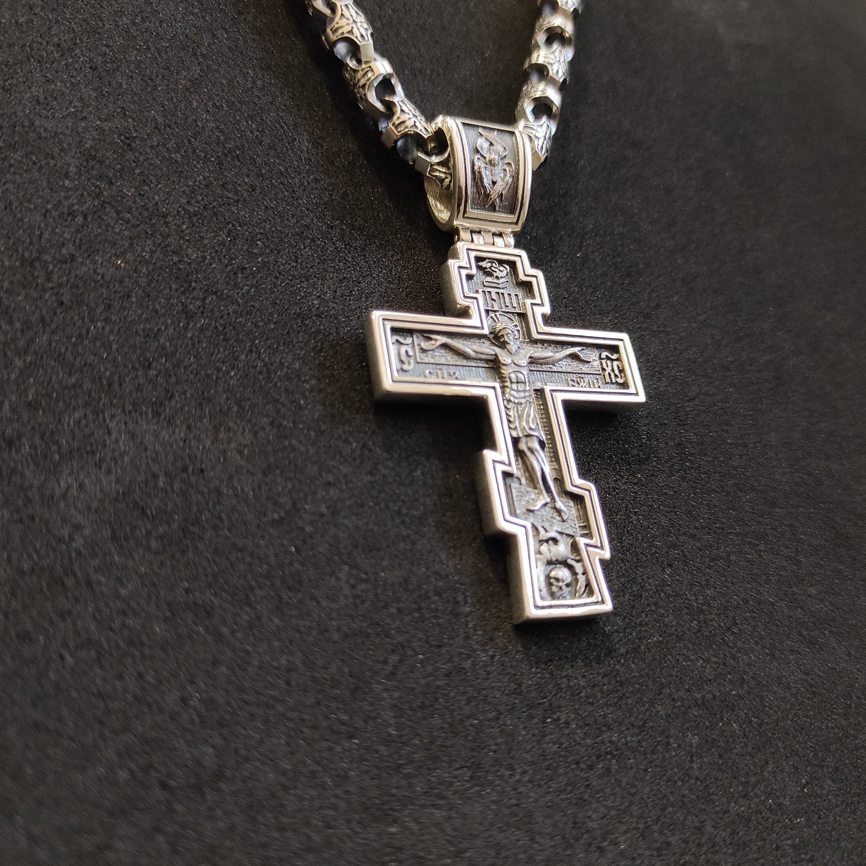 Sterling Silver Orthodox Crucifix Necklace - Religious Pendant