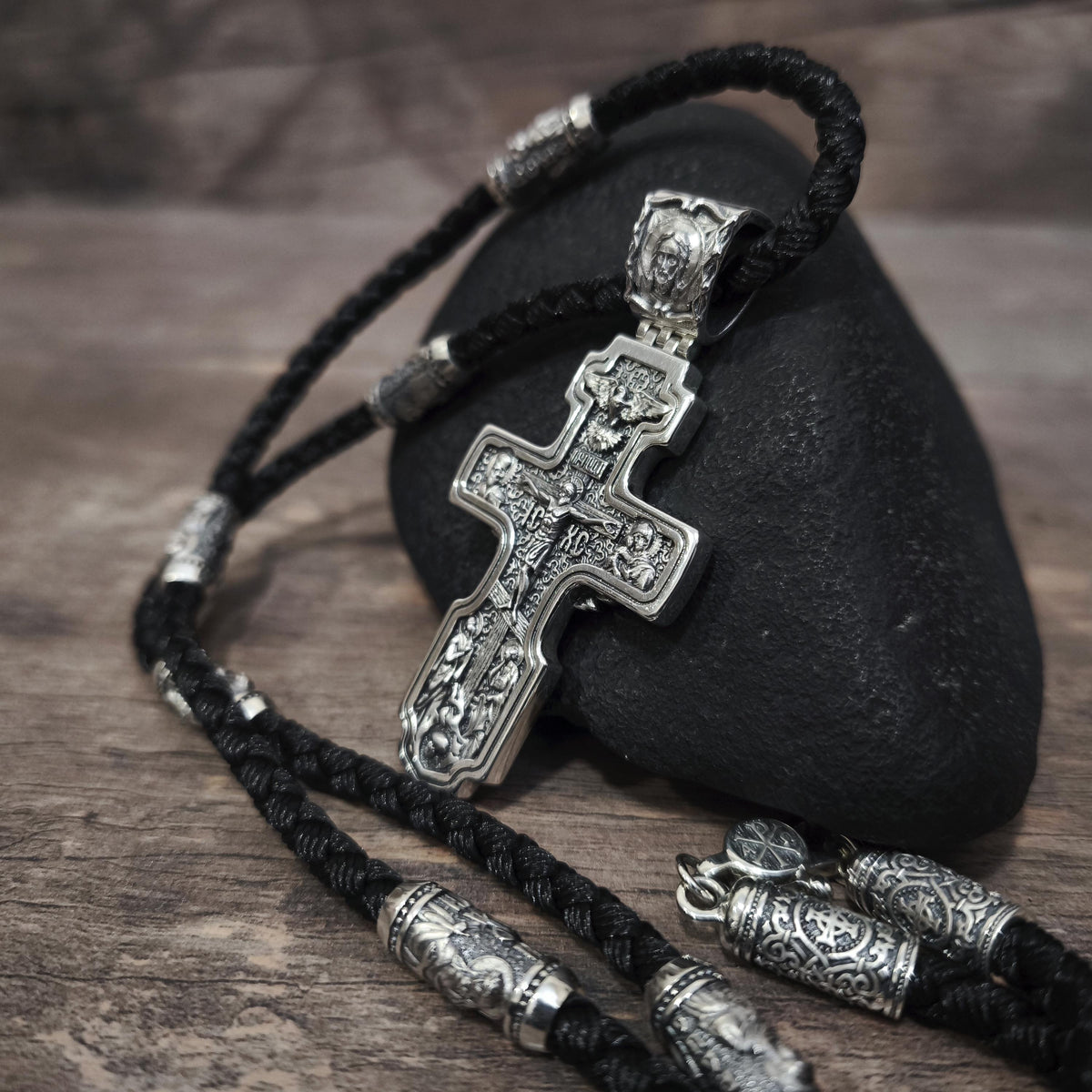 Sterling Silver Orthodox Crucifix Jesus Cross Necklace Archangel Saint Michael : Religious Pendant
