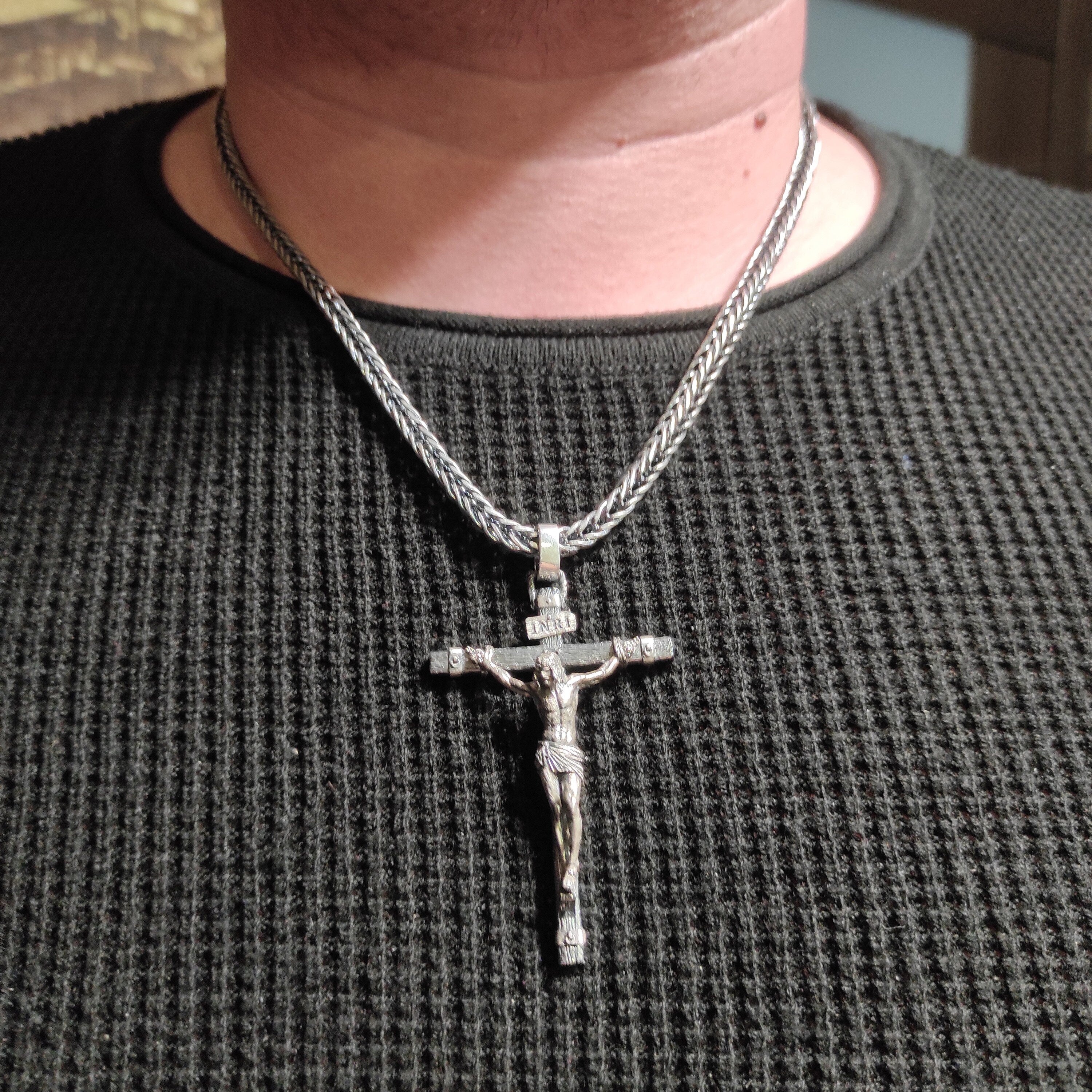 Personalized Sterling Silver Jesus Cross Necklace: Handmade Religious Gift