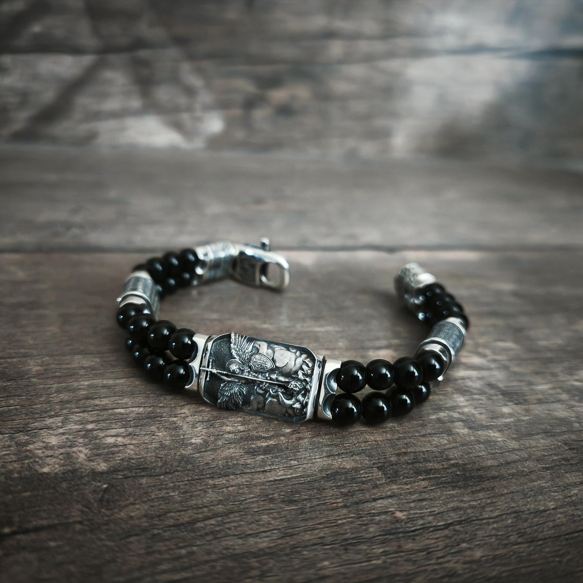 Handmade Sterling Silver Saint Michael Bracelet: Archangel Shield Jewelry