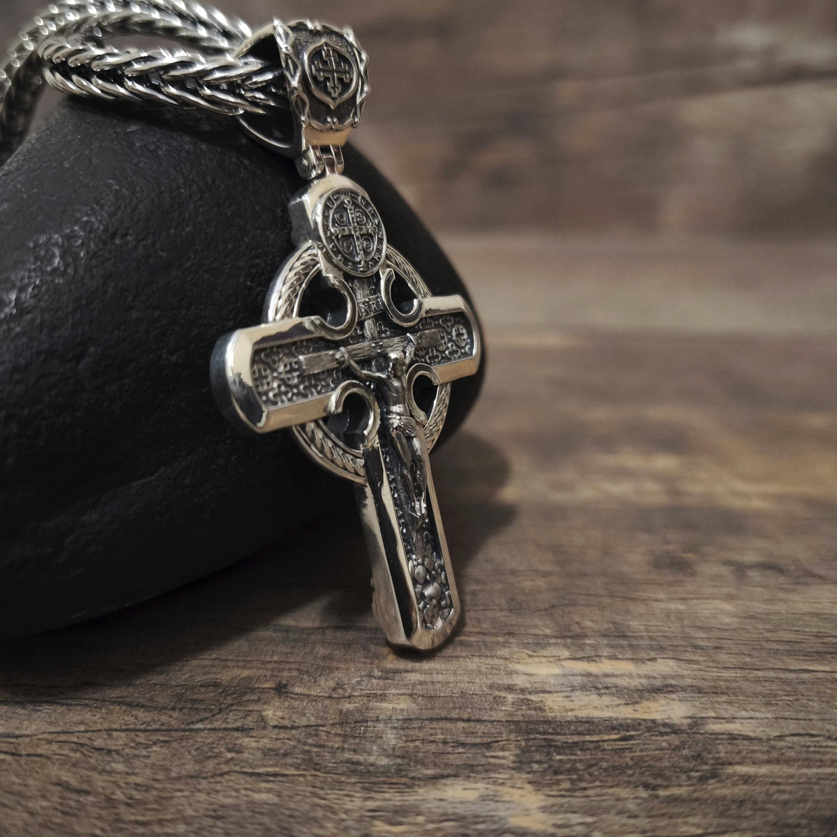 Personalized Saint Benedict Crucifix Necklace Archangel Saint Michael: Sterling Silver