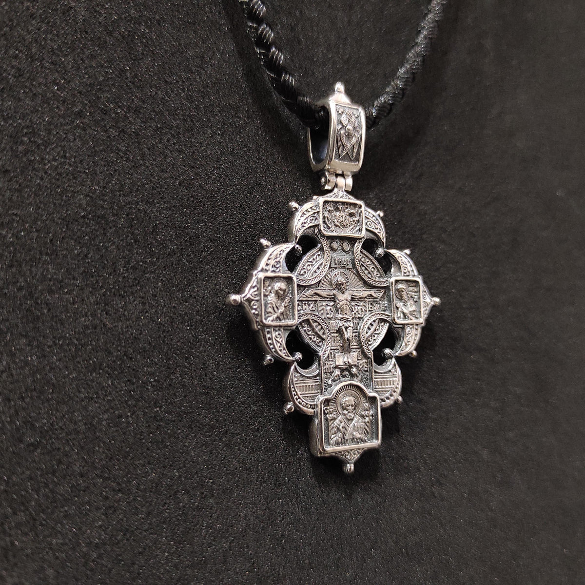Sterling Silver Orthodox Crucifix Pendant: Religious Christian Necklace