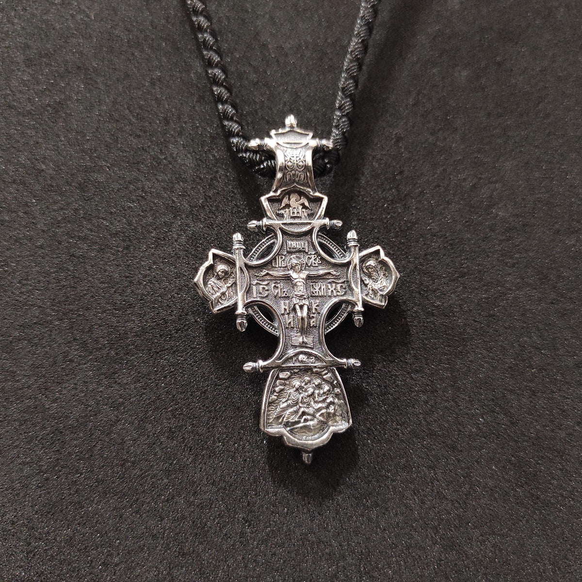 Silver Orthodox Crucifix Necklace: Christian Jesus Cross Pendant