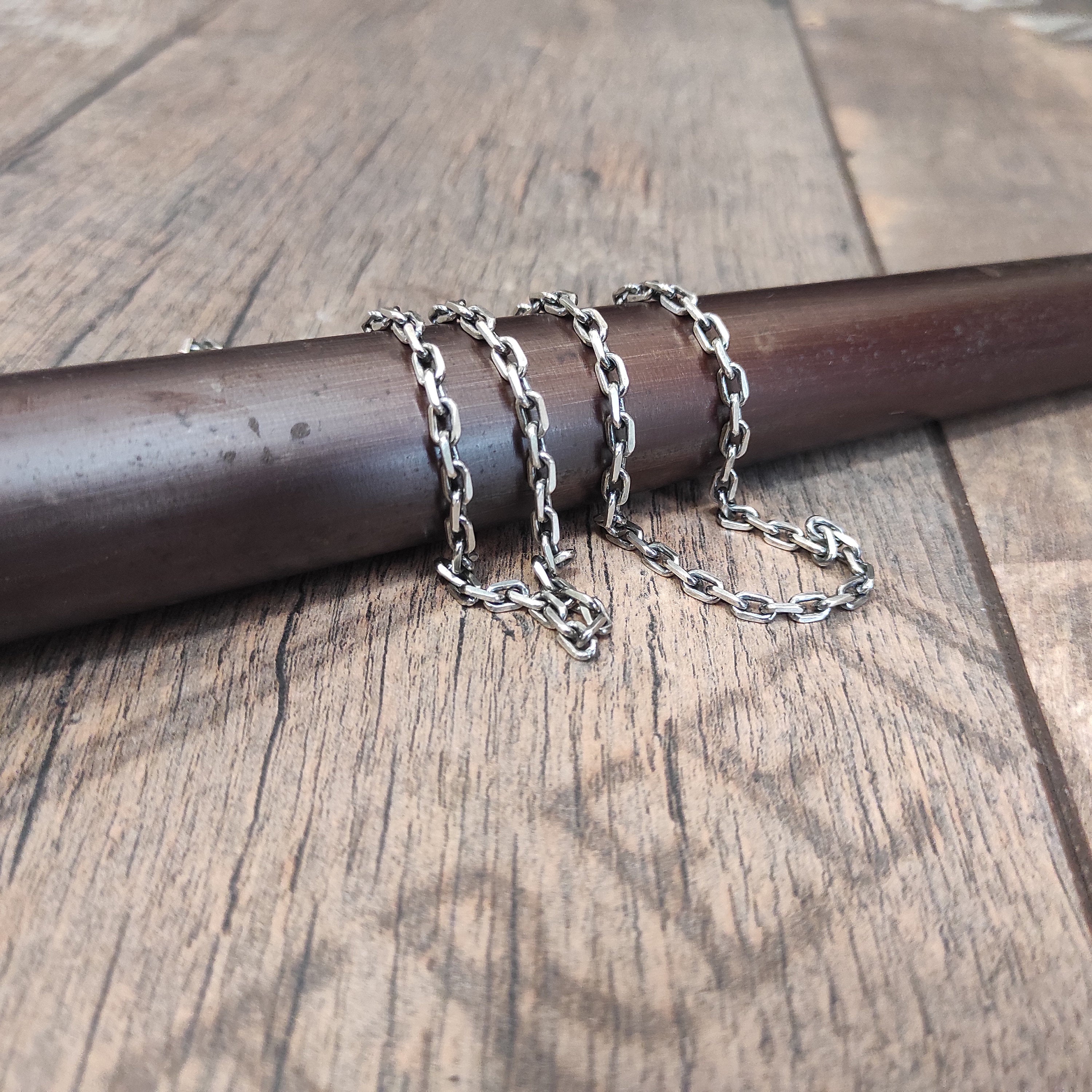 Necklace Anchor Chain Oxidized Sterling Silver 4mm size