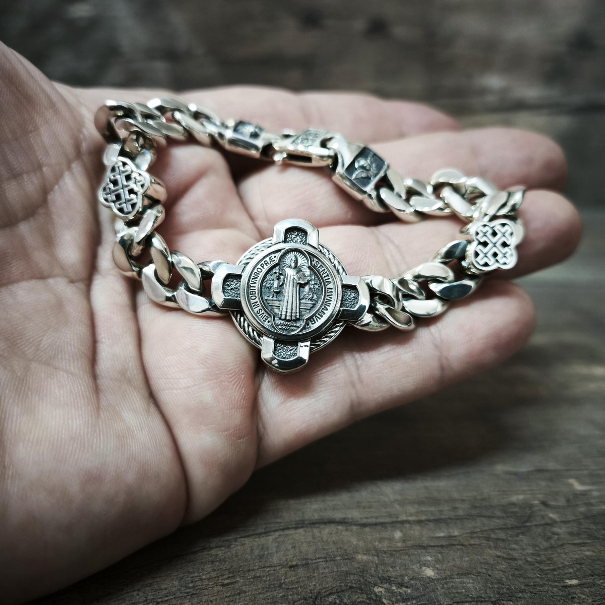 Handmade St. Benedict Silver Bracelet: Religious Exorcism Gift