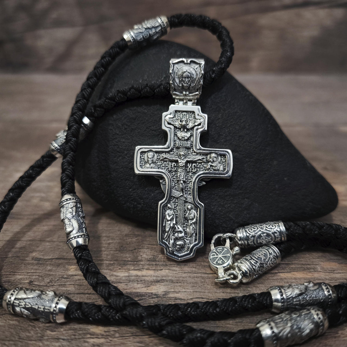 Sterling Silver Orthodox Crucifix Jesus Cross Necklace Archangel Saint Michael : Religious Pendant